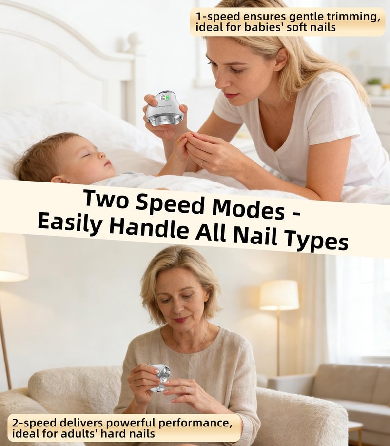 2026 Upgrade 2-in-1 Electric Nail Clipper & Filer, Baby Nail Trimmer with LED Light 3-Speed Quiet (<45dB) Portable Nail Cutter for Seniors & Adults, Rechargeable via USB-C