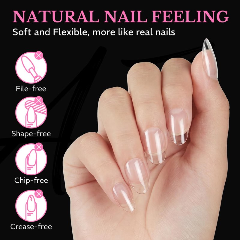 AZUREBEAUTY Short Oval Round Nail Tips, 600pcs Pre Etched Soft Gel Nail Tips 15Sizes Acrylic Fake Nails Half Matte Full Cover Clear Press On False Nail Extensions for DIY Manicure at Home
