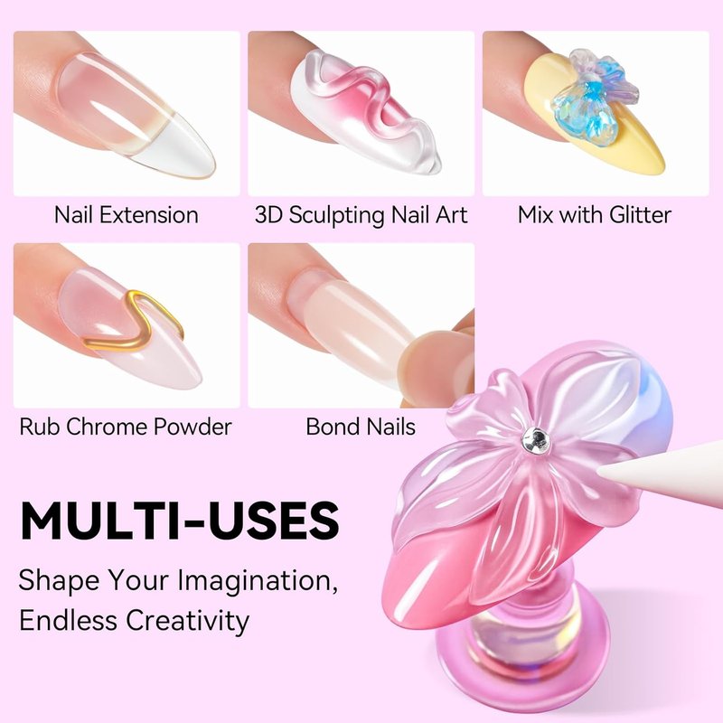 3D Gel Nail Art - Clear Solid Builder Gel for Extensions | Non-Sticky 4-in-1 Formula, 15ml
