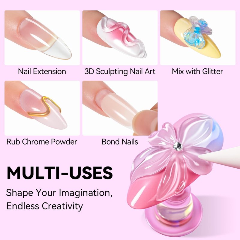 Makartt 3D Gel Nail Art: 4 in 1 Clear Solid Gel Builder for Extension UV Nail Glue for Acrylic Nails Rhinestones 3d Sculpting Gels Hard Gels for Nails UV/LED Nails Lamp Required 15ML 2 Bottles