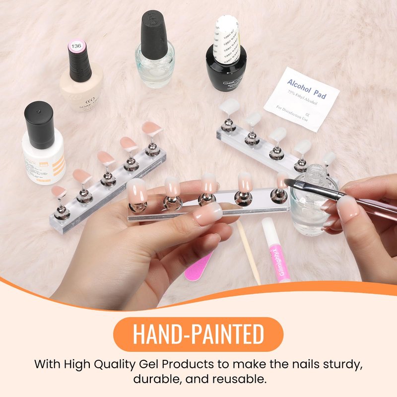 Handmade Square Ombre Press On Nails,GlimightyX UV Cured Soft Gel Press On Nails Short with Nail Glue Kit,10 Reusable Fake Glue On Nails,Size XS，That Girl
