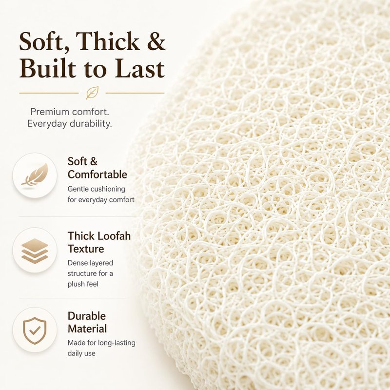Huji Loofah Shower Mat - Non-Slip Bath Mat 10 Super Suction Cups for Bathroom - Great for The Elderly and Children