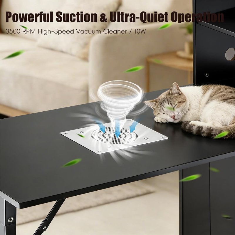 Portable Foldable Nail Desk with Dust Collector - Black Manicure Table with Storage & Hand Rest