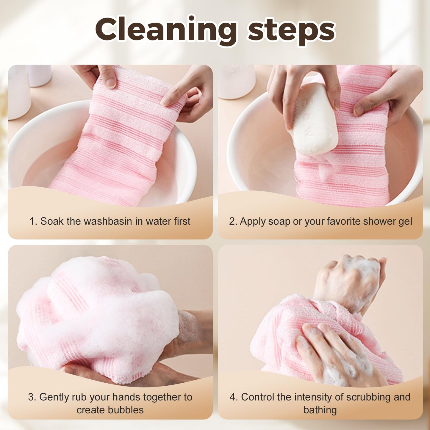 Exfoliating Shower Towel, 2026 New Soft Textured Exfoliating Bath Towel for Home, Rich Foaming Body Washcloth, Soft Foldable Back Scrub Towels, for Cleaning Body Skin (3SET1)