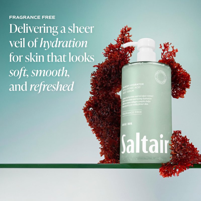 Saltair Hyaluronic Acid Body Serum – Hydrating Body Lotion for Smoother Looking Skin – Sheer Gel Moisturizer with Sodium Hyaluronate & Red Algae – Fragrance-Free HA Hydrator – 13oz Pump Bottle