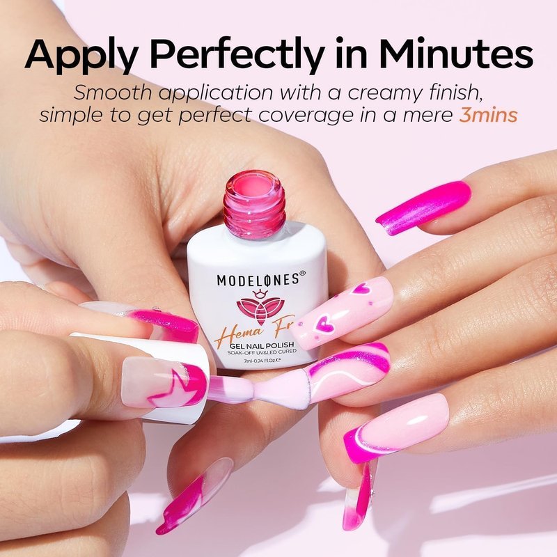 modelones Pink Gel Nail Polish Set,Hema-Free Light Pink White Hot Pink Gel Polish Kit Magenta Purple Shimmer LED 6 Colors 2026 Summer Nail Art Gift Salon DIY Starter Kit