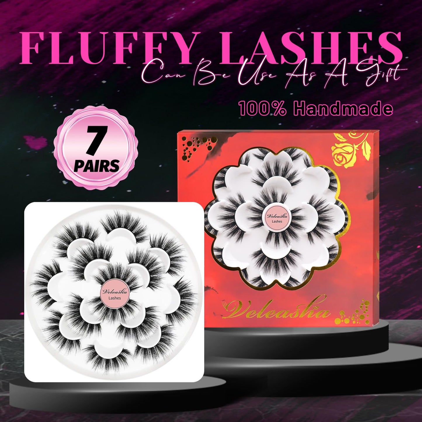Veleasha Lashes 5D Faux Mink Lashes Fluffy False Eyelashes Handmade Eye Lashes Wispy Lightweight Fake Lashes Luxurious Volume Fake Eyelashes 7 Pairs Pack (Dubai)