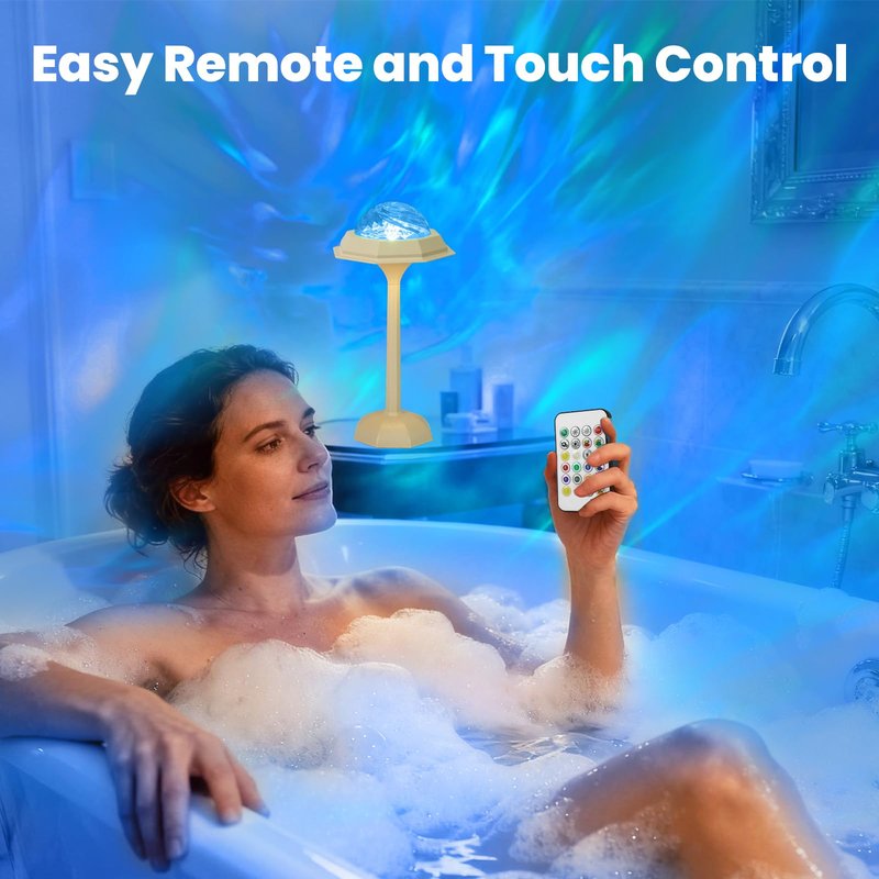 LINKOJI 4 in 1 Shower Lamp Waterproof Bathroom Lamp Ocean Wave Projector Light Northern Galaxy Light 16 Color Rechargeable Remote Control lumena Lamps for Inside Shower/Bathtub
