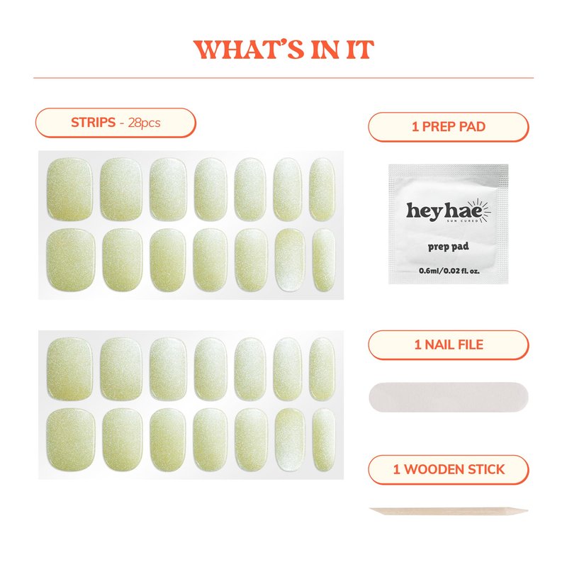 heyhae Semi Cured Gel Nail Strips | No LED Lamp Needed | Summer, Chrome, Green | Easy Apply & Remove, Salon Quality | Includes 28 Strips, 1 Prep Pads, Nail File & Wooden stick - Hey, Pistachio Crush