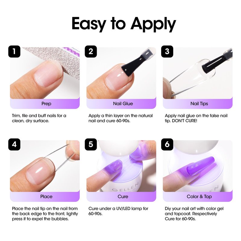 Gellen 5 in 1 Nail Glue for Nail Tips, 15ML Curing Needed UV Glue Gel for Clear Press on & Acrylic Nails, 28+ Days Long Lasting Adhesive Gel, DIY Home Salon Manicure