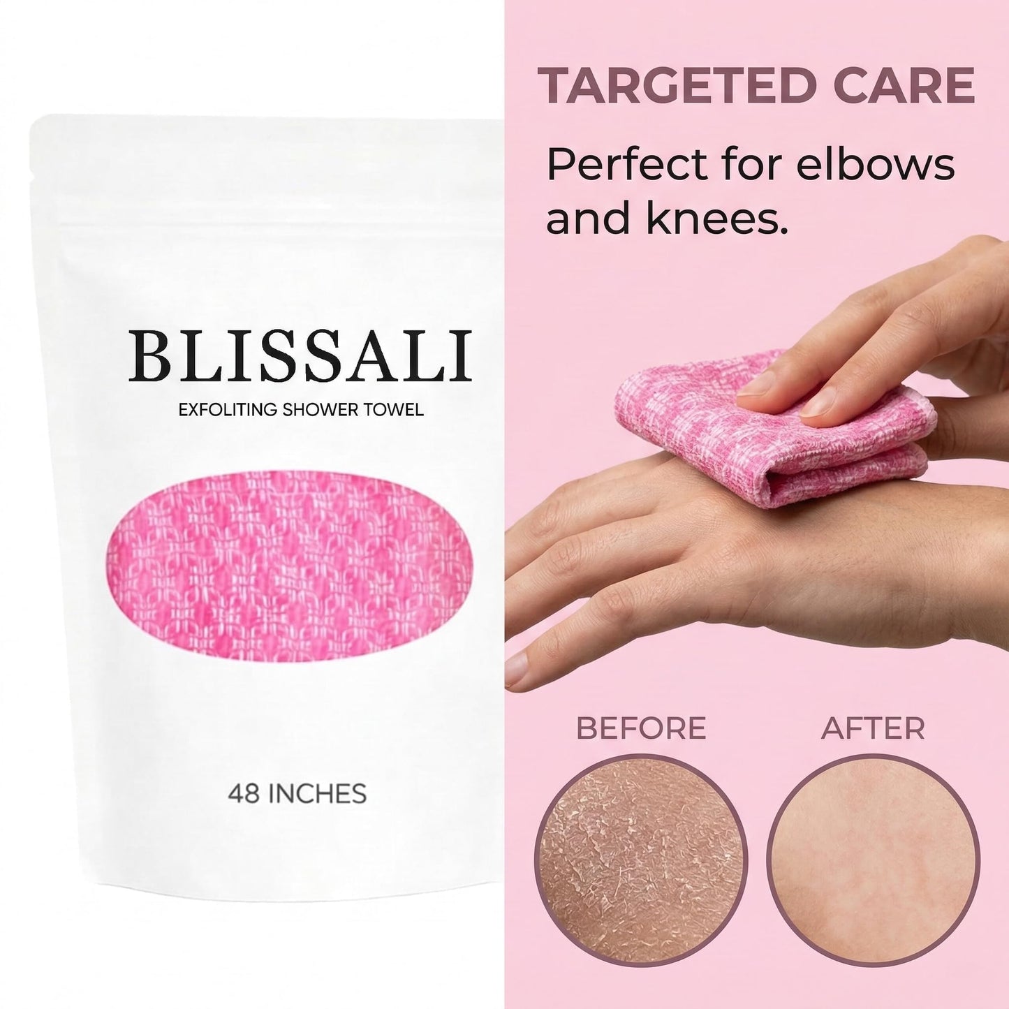 BLISSAL Exfoliating Shower Towel, Exfoliating Body Scrubber Bath Towel for Shower, Deep Cleansing, Remove Dirt, Oil & Dead Skin, Quick Dry Body Towel for Men & Women, 48 Inch, Pink & Black, 2 Pack