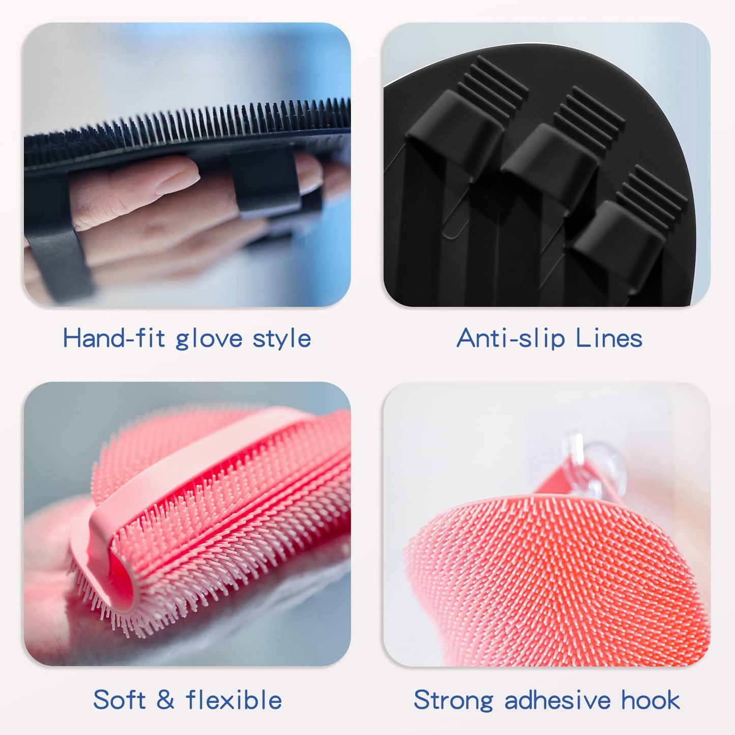 Manmihealth Soft Silicone Shower Brush, Super-lathering Body & Face Brush, Gentle Exfoliating Cleaning Glove for Baby,Sensitive,Dry and All Skin Types (Black x 1)