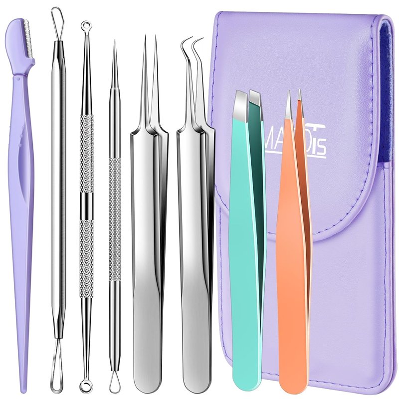 Blackhead Remover Tool Kit - 9 Pcs Pimple Popper Set with Ingrown Hair Tweezers & Pore Extractor | Perfect for Acne Treatment