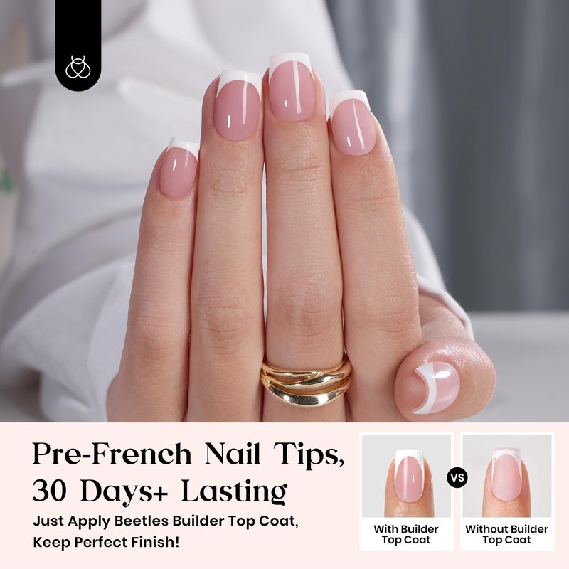 Beetles Press On Nails Kit-Short Square French Tip Press On Nails Kit with 150Pcs Pink French Nail Tips Nail Glue & Remover Builder Top Coat Nail Lamp,All-in-One DIY Fake Nails Gift for Women