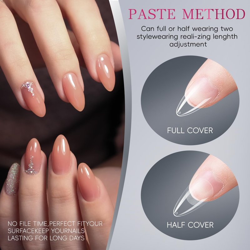 krofaue 240Pcs Almond Nail Tips - Professional Soft Gel Press on Nails with Half Matte 12 Sizes Acrylic Fake Tips for Gel Polish & Dip Powder DIY Home Manicure