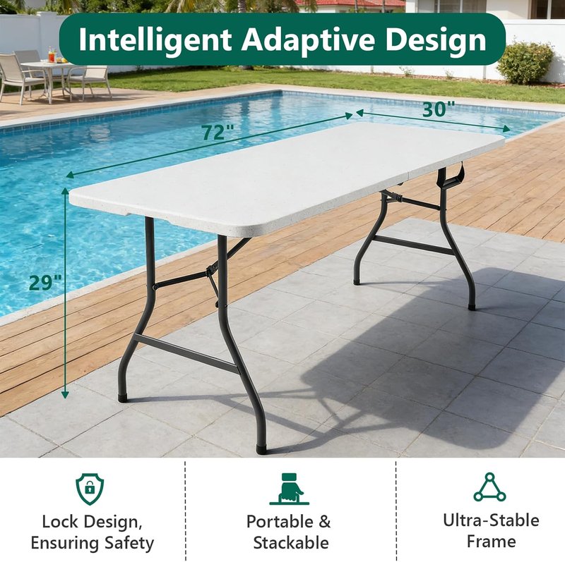 Folding Table 2 Pack - Heavy Duty 6FT Plastic Tables | 400 lbs Capacity, Reinforced Steel Legs, Ideal for Parties & Picnics