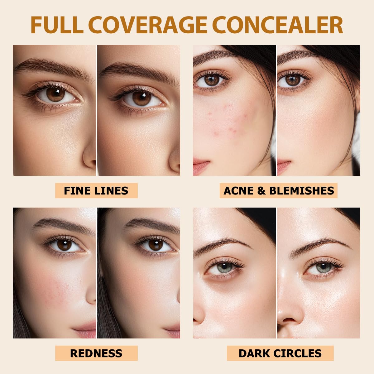 Under Eye Concealer - Hydrating Full Coverage for Dark Circles & Blemishes | Vegan, Porcelain, 0.34 FL.OZ