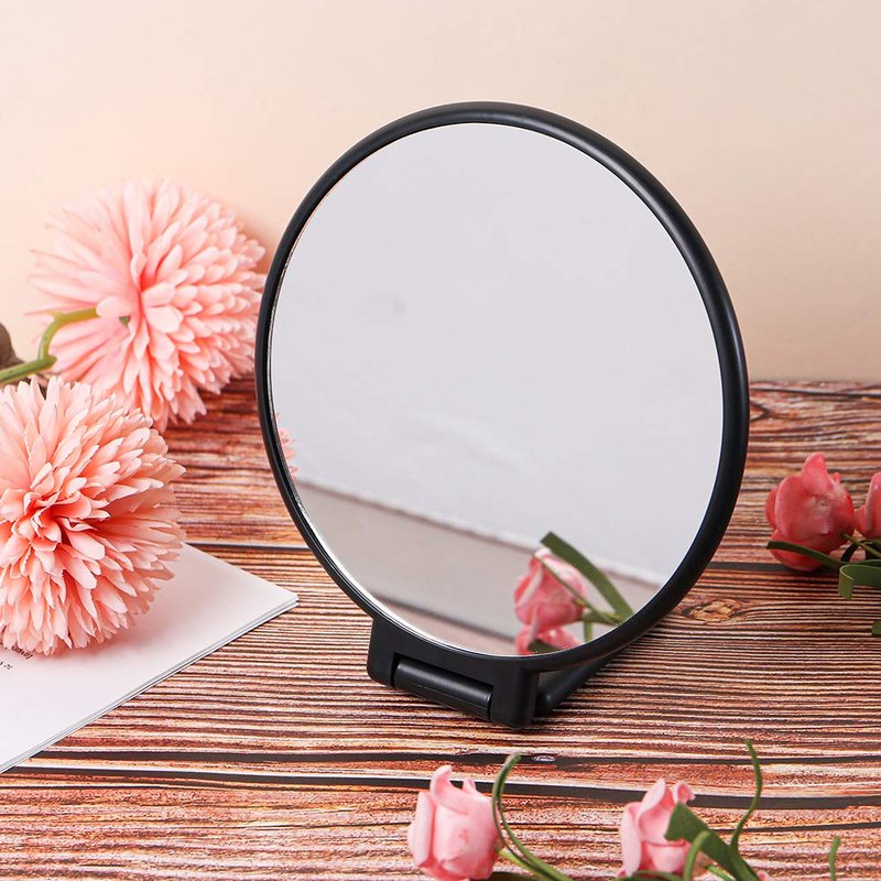 Aestivate Makeup Hand Mirror, Travel Handheld Mirror Double-Sided 360 Adjustable Cosmetic Hand Mirror Round Black