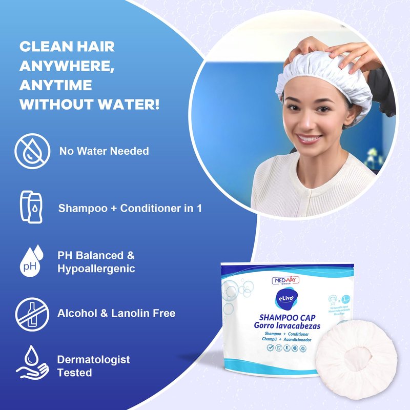 MedVance No Rinse Shampoo Cap, Rinse Free Shower Cap that Shampoos & Conditions, Elderly Care Products, Bedridden Patients, PH Balanced & Hypoallergenic, 4 Pack
