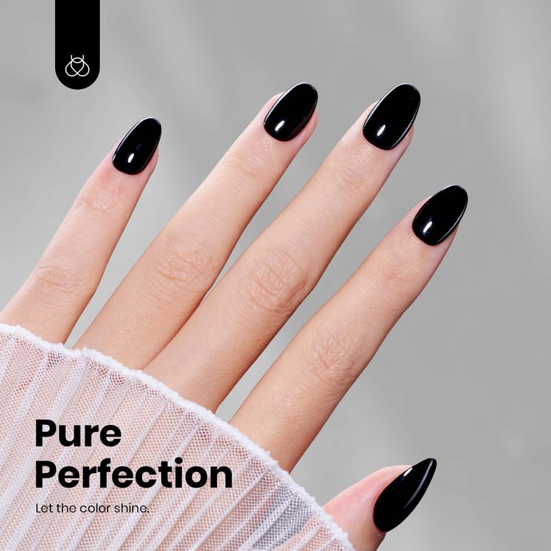 Beetles Black Gel Polish 2Pcs 0.51Fl.OZ Pure Black Gel Nail Polish Set 15ml Dark Base Color Soak Off Uv Nail Lamp Art Manicure DIY Design Gift for Women Long Nights Collection