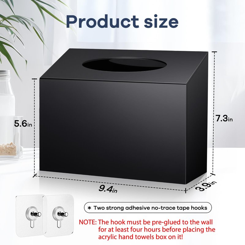Acrylic Hand Towel Box Cover Compatible with Kleenex Disposable Hand Towels Wall-Mounted Paper Towel Dispenser Suitable for Tabletop, Bathroom, Car, and Office Use Valentine's Day Gifts (Black)