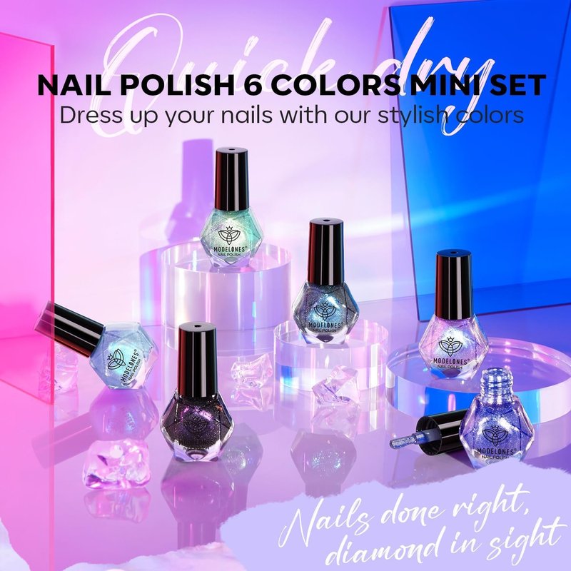 Modelones Chameleon Nail Polish Set - 6 Colors Holographic Quick Dry Mini Lacquer | Gift for Women & Girls