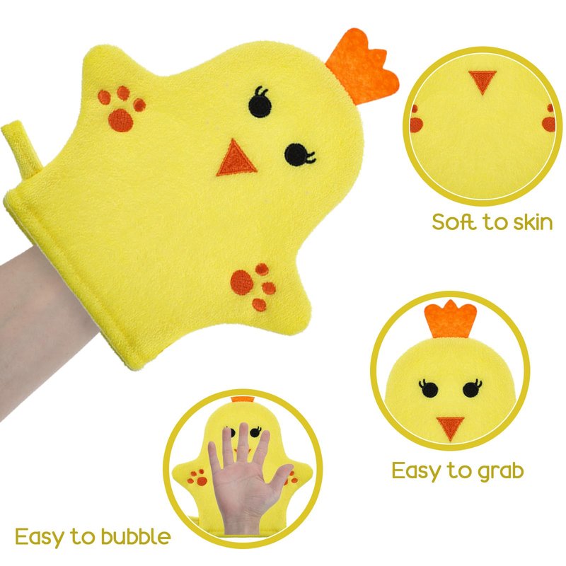 2 PCS Baby Bath Mitt Washcloths Gloves Panda Chicken Toddler Soft Washcloths for Kids Designed in Cute Animal Towel Gentle Scrub for Baby Girl Boy Bath Shower