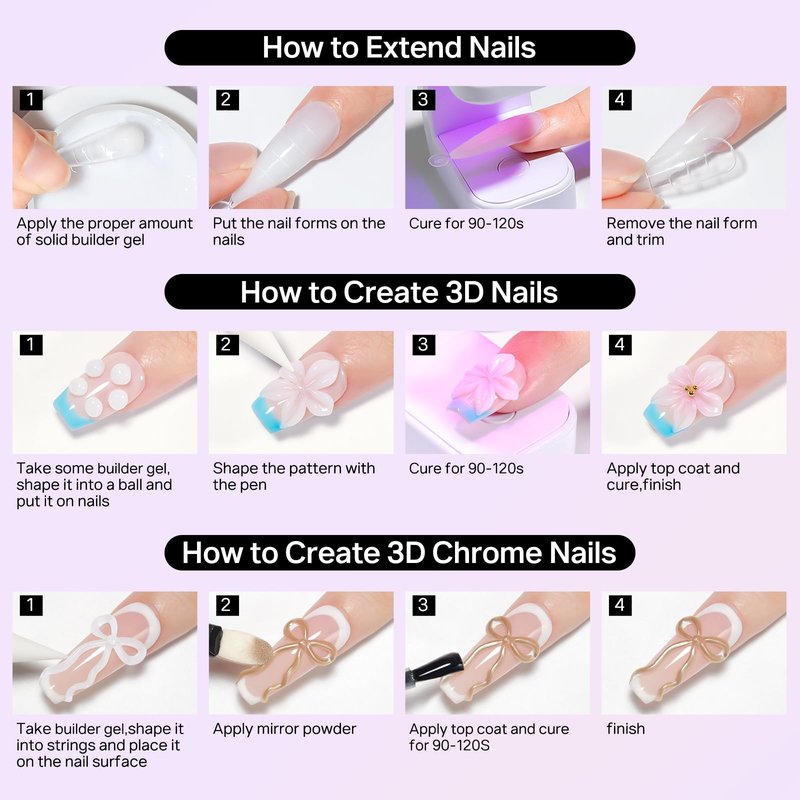 MIZHSE 3D Sculpting Gel Nail Art Kit, 2PCS Clear White Non-Sticky Molding Solid Builder Gel U V LED Hard Gels for Carving Flowers DIY Manicure 3D Nail Design Nail Extensions with Sculpture Pen