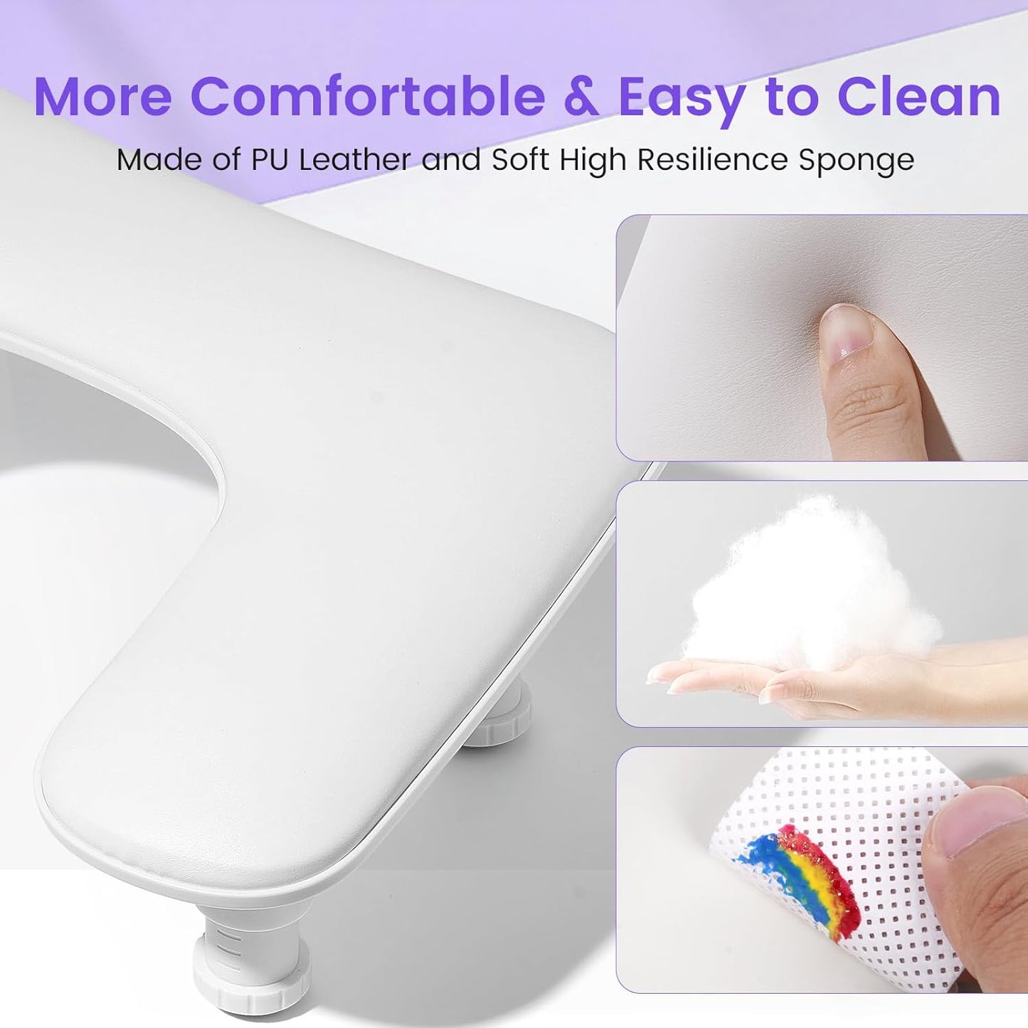 Skiennix U-Shaped Nail Arm Rest - Adjustable Height Microfiber PU Leather Pillow for Acrylic Nails | White