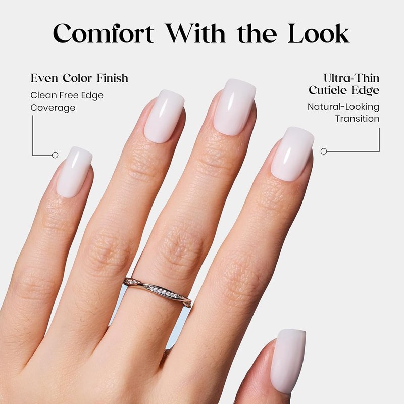Beetles Milky White Press On Nails - Short Squoval Natural Gel Nails with Glue | 32 Nails Kit in 16 Sizes
