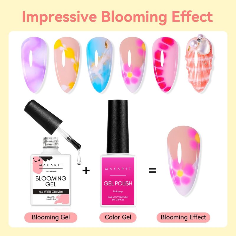 Makartt Clear Blooming Gel - 15ml UV LED Nail Art Polish for Stunning Marble Designs | DIY Flower Effect