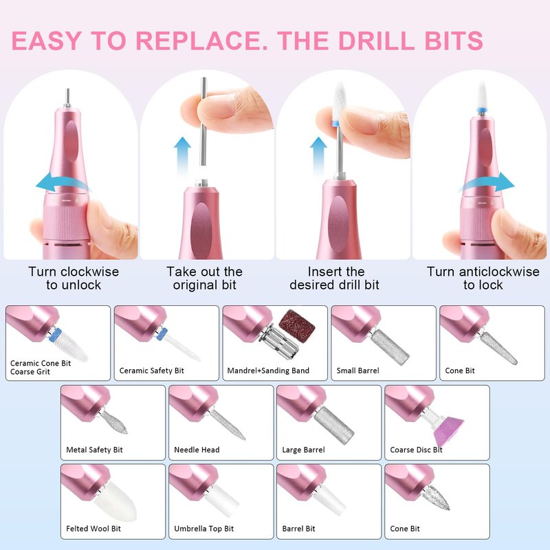 Professional Electric Nail Drill LEDSUUEI: 40000RPM Electric Nail File 2024 Pro High Tech Fast Removal Electric Nails Drill Kit 6500mAh Rechargeable Nail Drill Nail File Tool for Manicure Salon Home