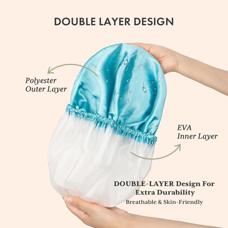 AmazerBath Shower Cap - 4 Pack Reusable Waterproof Hair Caps | Double Layered, Elastic Design for Adults & Kids