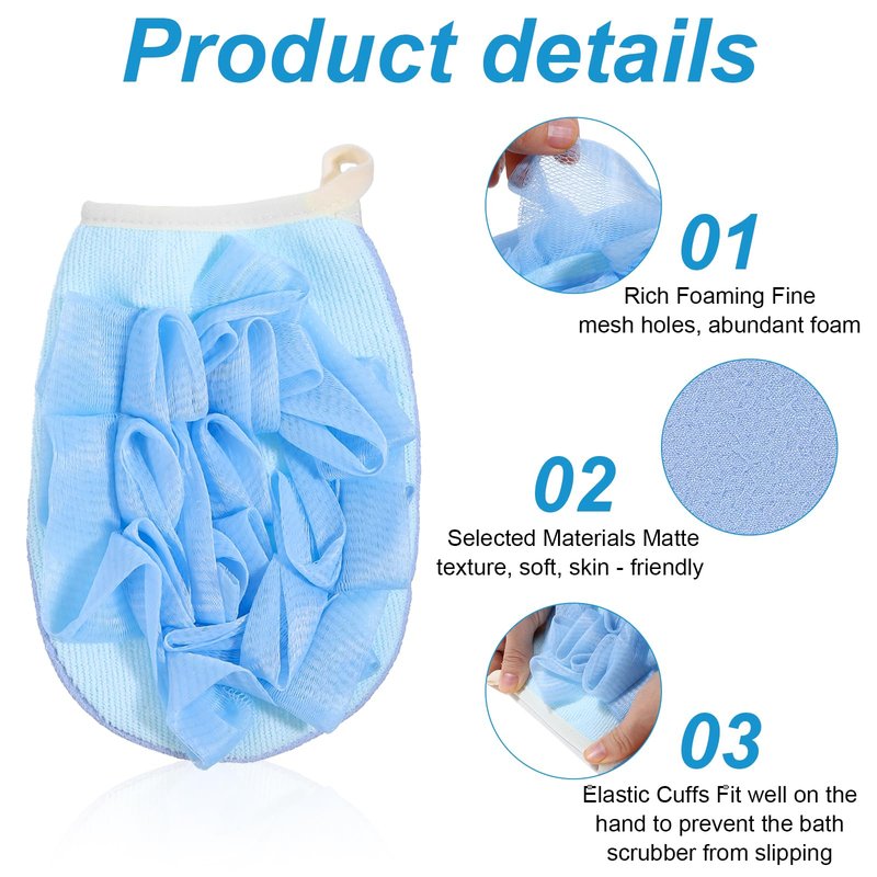 Oqqlin 18 Pcs Travel Bath Loofah, Terry Cloth Exfoliating Shower Loofah Portable Body Sponge Brushes with Elastic Strap for Women and Men (Gray, Blue, Pink)
