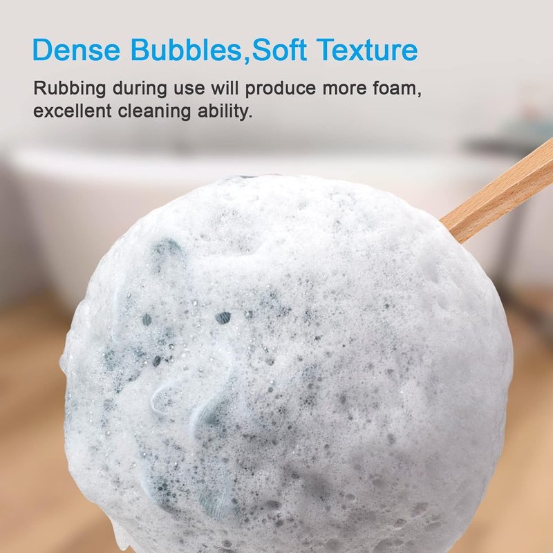 AmazerBath Shower Sponge - Soft Mesh Loofah Back Scrubber with Long Wooden Handle | Gray Body Scrubber for Men & Women