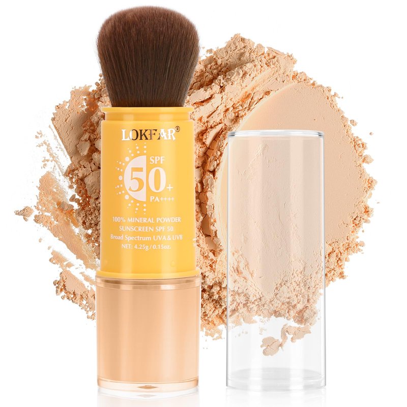 Mineral Powder Sunscreen Setting Makeup - SPF 50 Brush On Sunscreen for Face & Scalp & Hair, Natural Matte Loose Finishing Powder, Oil Control Lightweight Breathable (Medium)