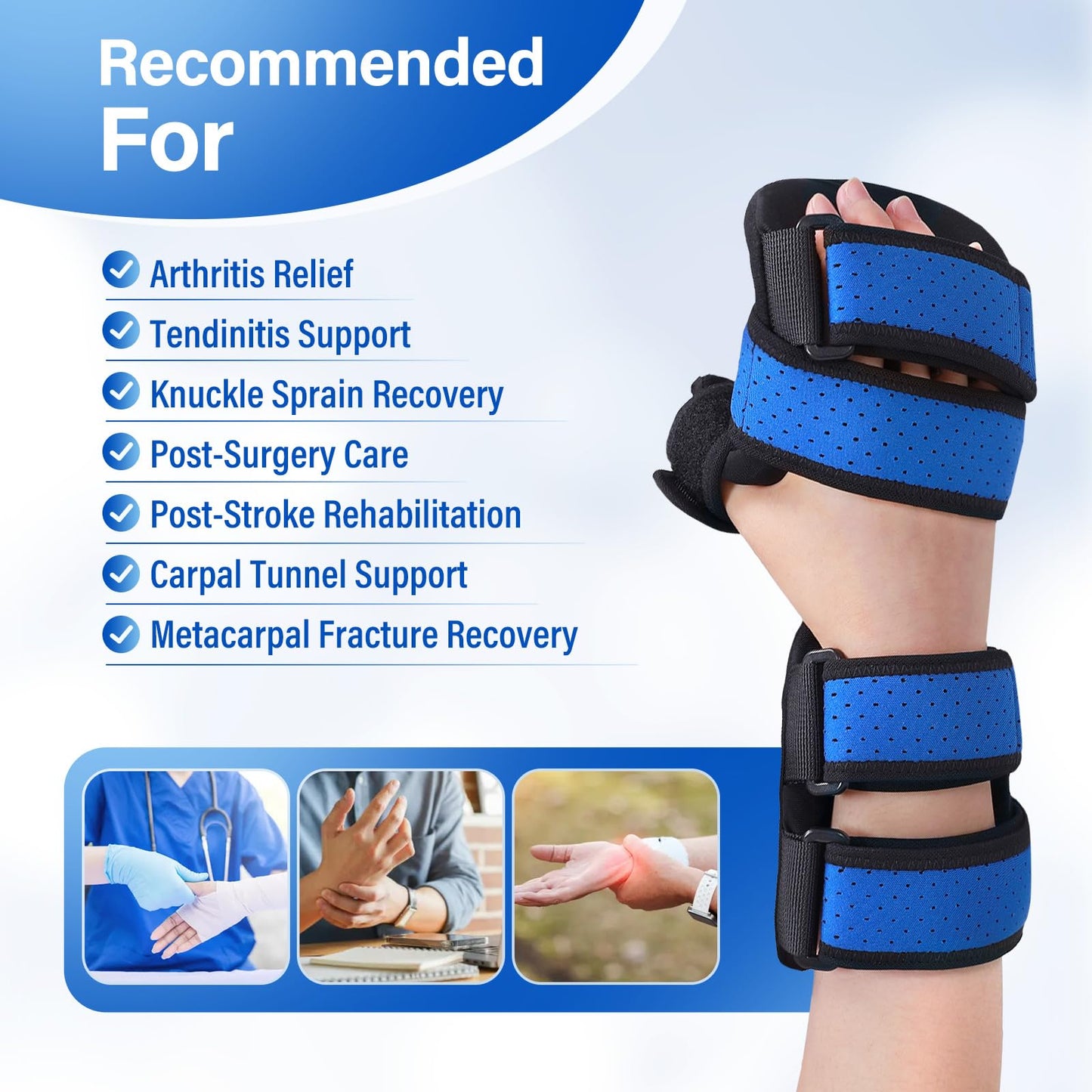 Chonario Resting Hand Splint, Hand Brace with Finger Support for Carpel Tunnel, Stroke Recovery, Arthritis, Tendinitis-Functional Support (Left, Medium)