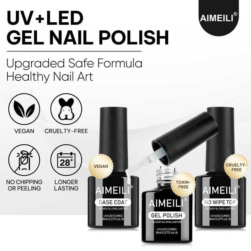 AIMEILI Nail Blooming Gel Base Coat Top Coat Kit 3pcs, Hema Free, Cruelty Free, Vegan, High Gloss Gel Nail Polish Long Lasting Spreading Marble