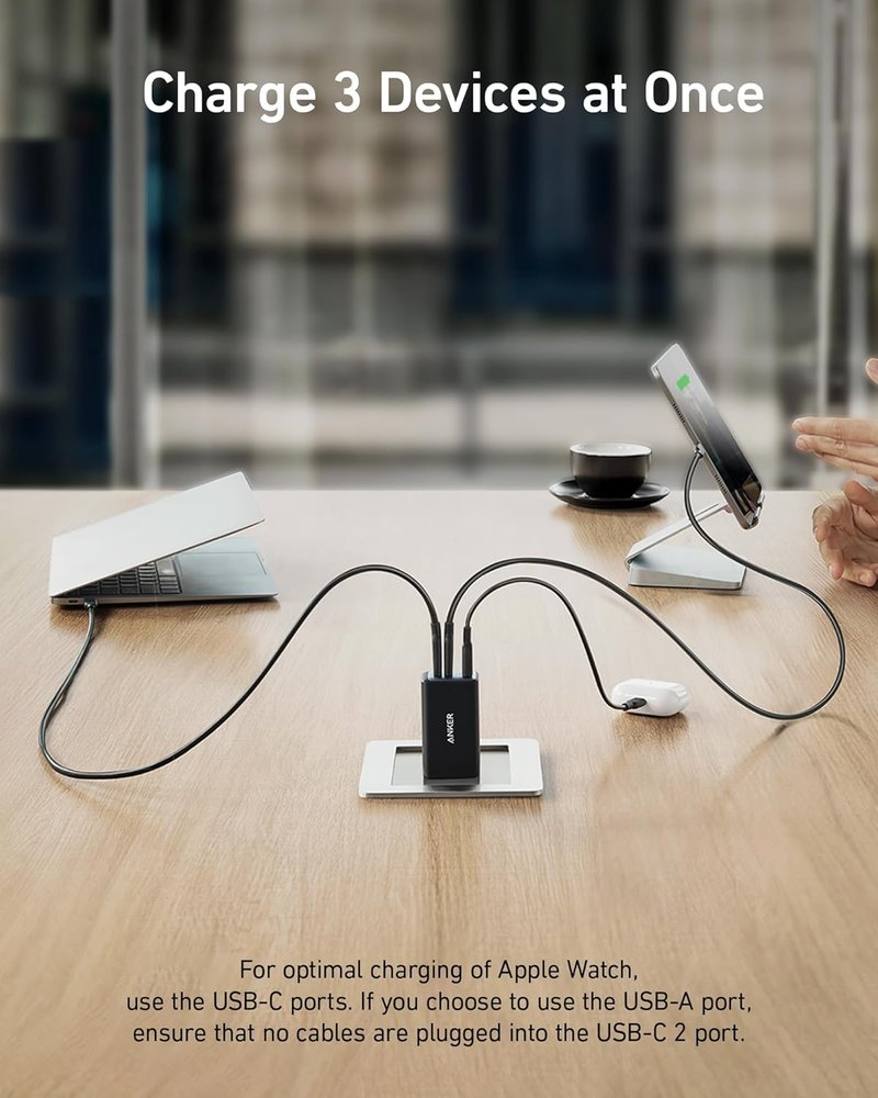 Anker 65W Fast USB-C Charger - Compact 3-Port Foldable Design for MacBook Pro, iPad Pro & More
