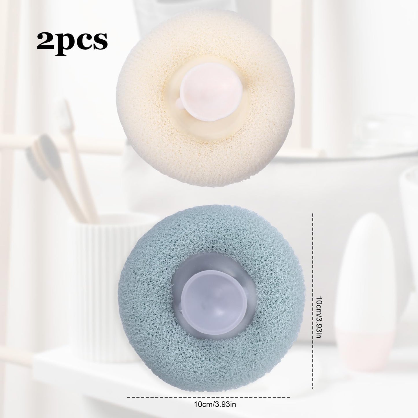 Super Soft Sunflower Suction Cup Bath Ball, 2 in 1 Exfoliating Bath Sponge, Loofah with Suction Cup, Body Sponges for Shower, Bathing Sponges for Women (Blue + Beige)