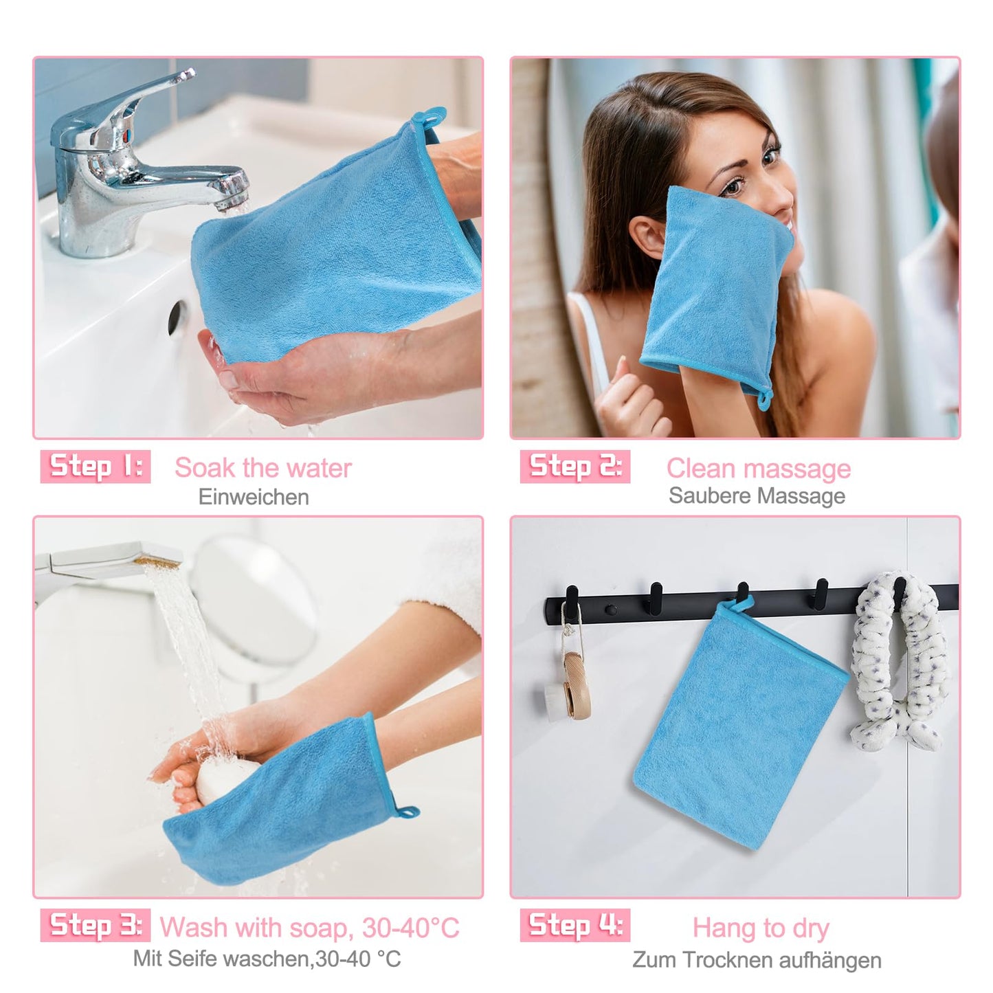PHOGARY 10 Pack Microfibre Bath Mitts(6"x8"), European Style Washcloth Microfiber Wash Mitt, Reusable Makeup Remover Mitt Gloves Colorful Wash Cloth