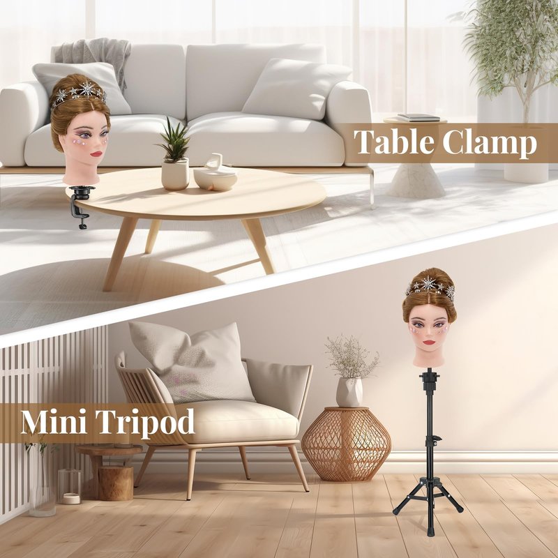 Mannequin Head 80% Human Hair with Tripod Stand,28 Inch Make up Cosmetology Manikin Practice Doll Head,Braiding Hairdressing Head with Table Clamp + DIY Hair Styling Set