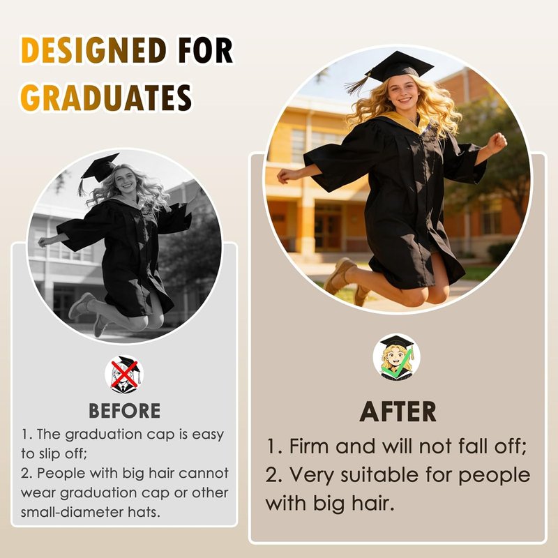 Graduation Cap Headband Insert-Anti-Fall Grad Cap Headband for Curly Hair,Graduation Hat Hair Band Accessories