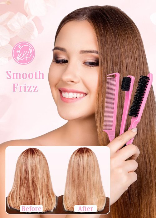 Slick Back Hair Brush Set: Hair Wax, Edge Brush, Rat Tail Comb, Bristle Brush, Hair Bun Accessories, Smoothing Brush for Women & Kids