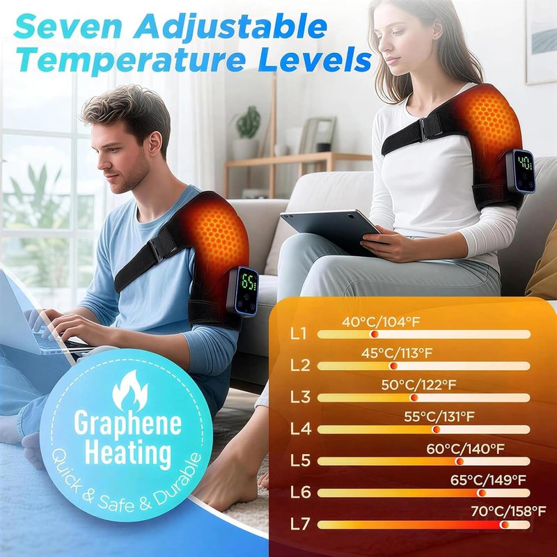 DDRIC Triple Method Shoulder Massager, Shoulder Massager with Heat and Compression, 7 Temperature Levels, 3 Vibration Intensities, Adjustable Wrap, Shoulder Pain Relief, Rotator Cuff (Black)