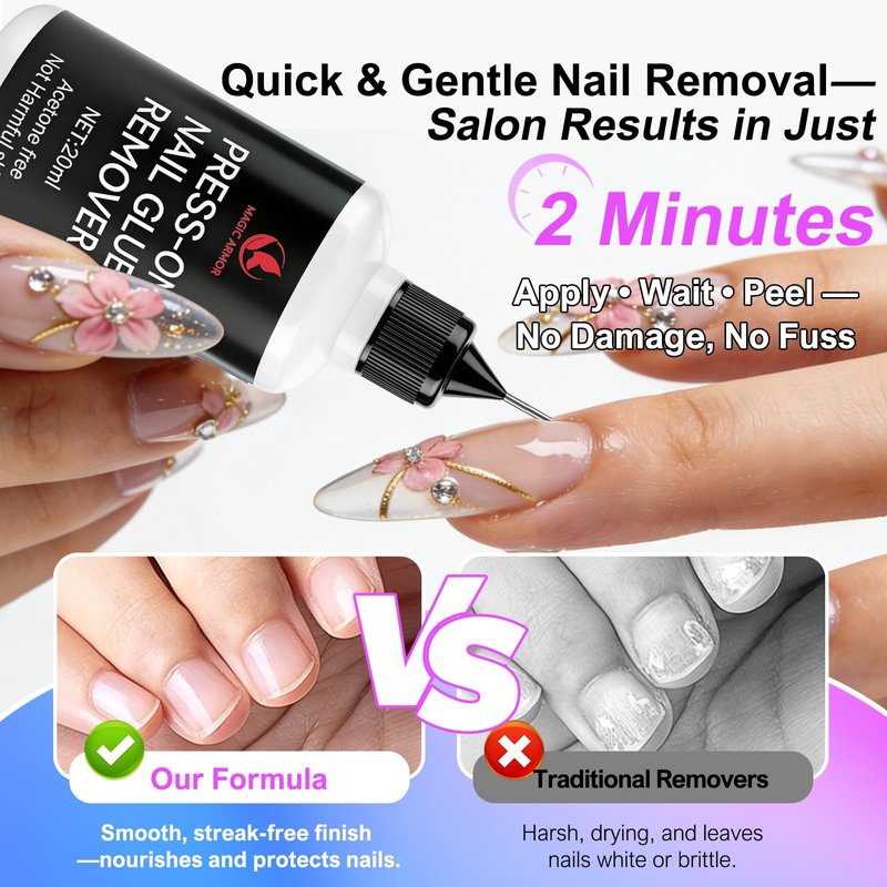 4 x 6g Nail Glue for Press On Nails with 2 x 20ml Nail Glue Remover and Tool, No UV Light Needed Semi Solid Nail Glue, Mini Tubes Quick Drying Gel Long Lasting for Fake Acrylic Nails