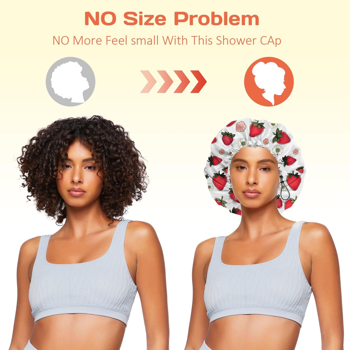 BHAHB Shower Cap Reusable Double Layer Adjustable Elastic Waterproof EVA Hair Bath Caps for Women Girls Cute Aesthetic-Strawberry