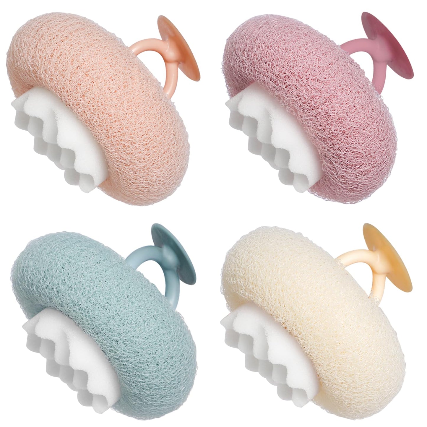 Super Soft Sunflower Suction Cup Bath Sponge loofah, 2026 Upgraded 2-in-1 Sunflower Ball Exfoliating Bath Sponge Cleaning Brush, Mesh Shower Body Sponge Accessories for Women, Men Shower (4 Color)