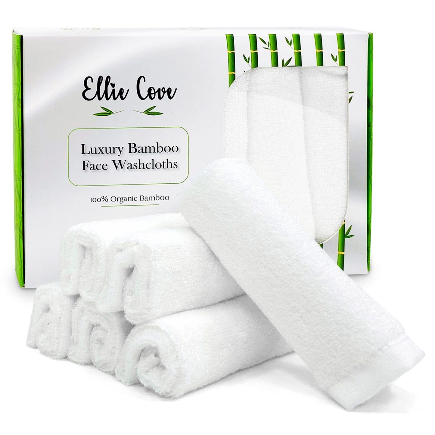 Ellie Cove Luxury Facial Washcloths, Made from 100 Percent Rayon Derived from Bamboo, Makeup Remover, Reusable Absorbent, Gentle for Delicate Sensitive Skin, Set of 6, 10"X10" (White)