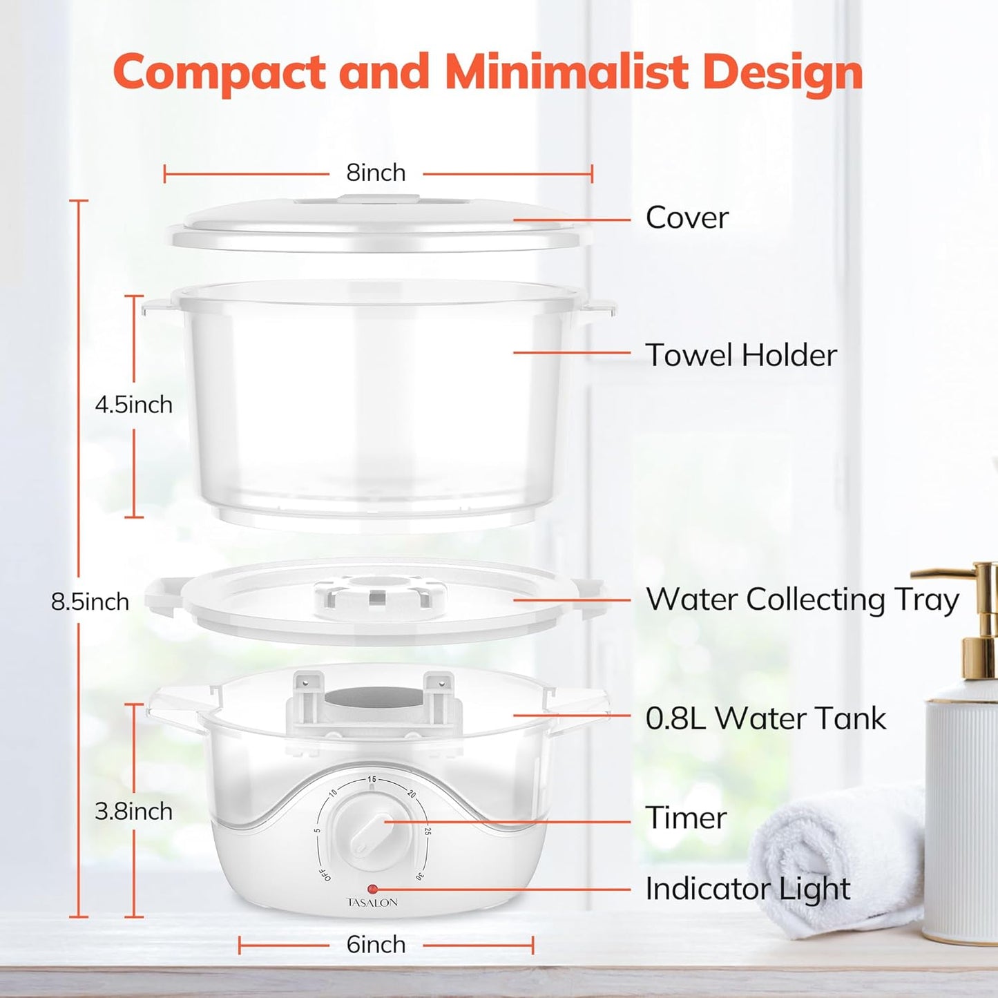 TASALON White Hot Towel Steamer - Quick Heating Facial Towel Warmer | Portable Spa Equipment with Aromatherapy